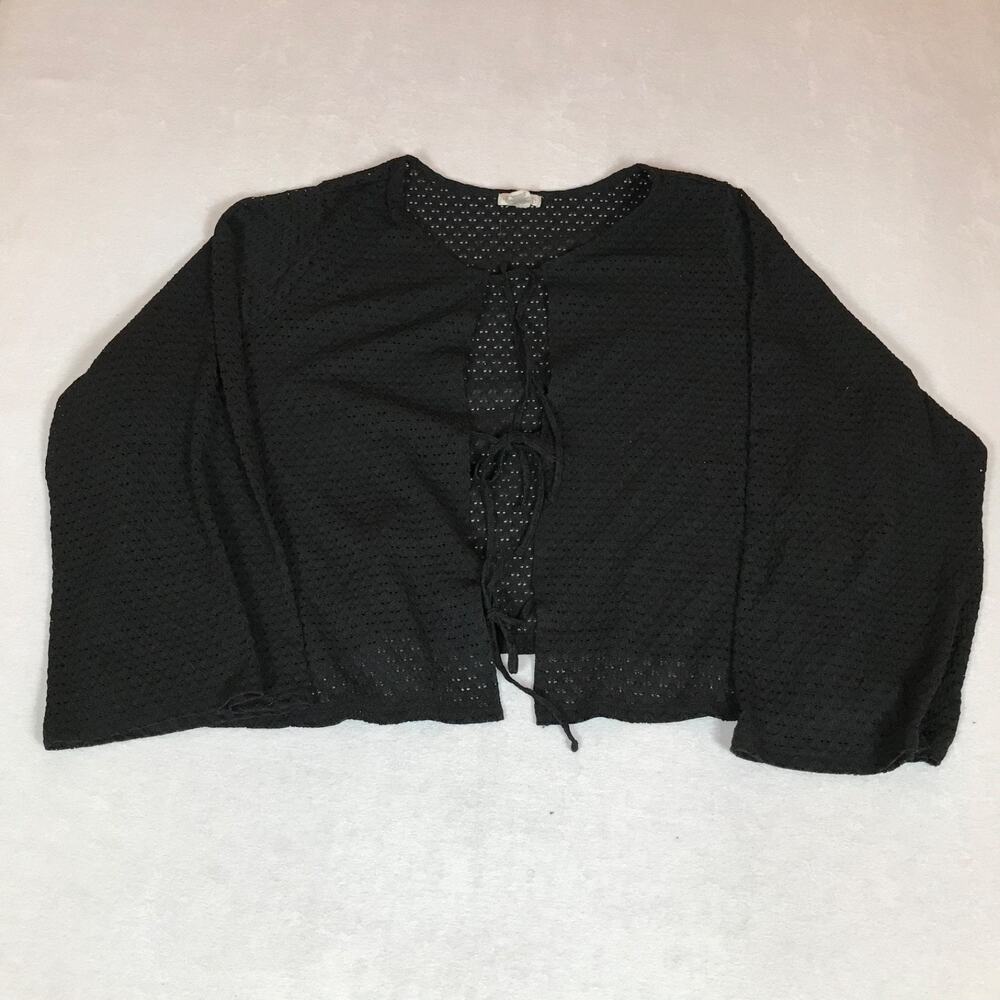 Festi Black Open Crochet Knit Oversized Boho Lagenlook Beach Cover Up Cardigan